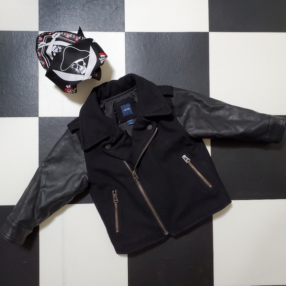 🏍️ Baby GAP Moto Faux Leather Wool Jacket 2 years - Picture 6 of 6